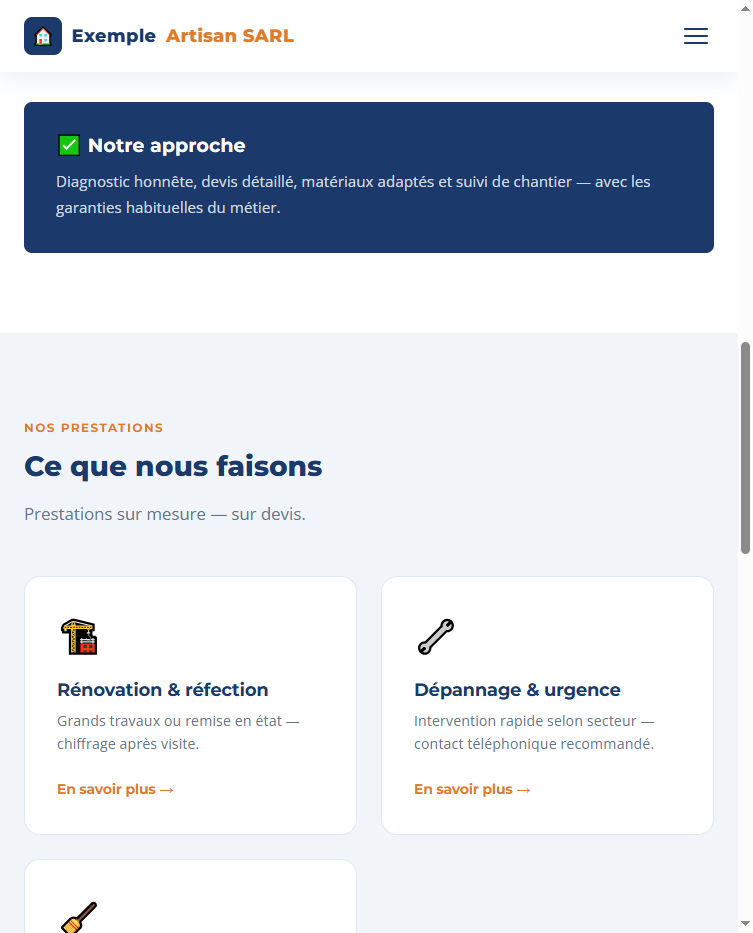 Artisan — section réalisations