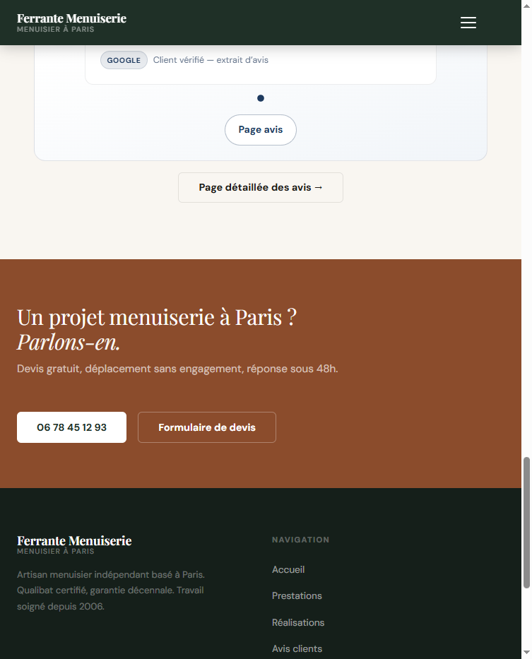 Site moderne — section contact